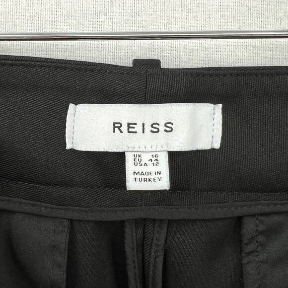 REISS Black High Rise Cropped Tapered Trousers Womens 12 Black Pleat Front - Picture 12 of 16